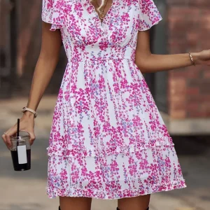 Vestito Bianco a Fiori Rosa