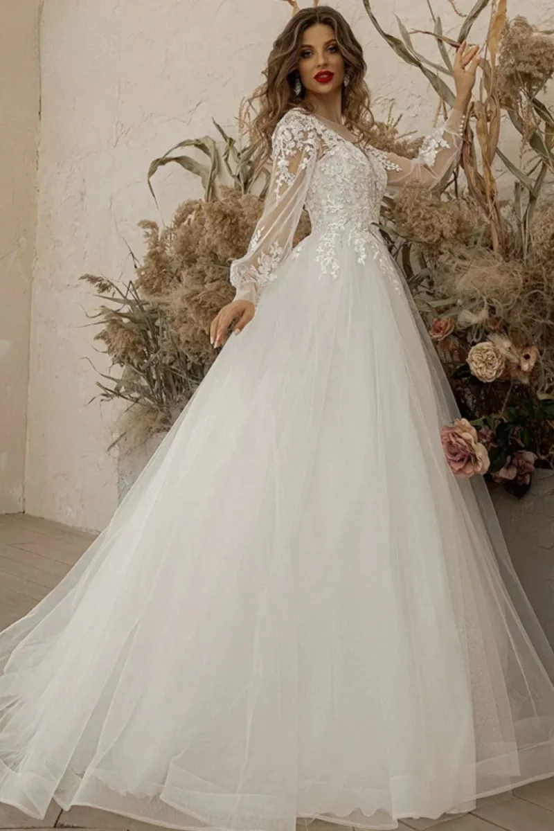 Abito da Sposa Principessa a Maniche Lunghe