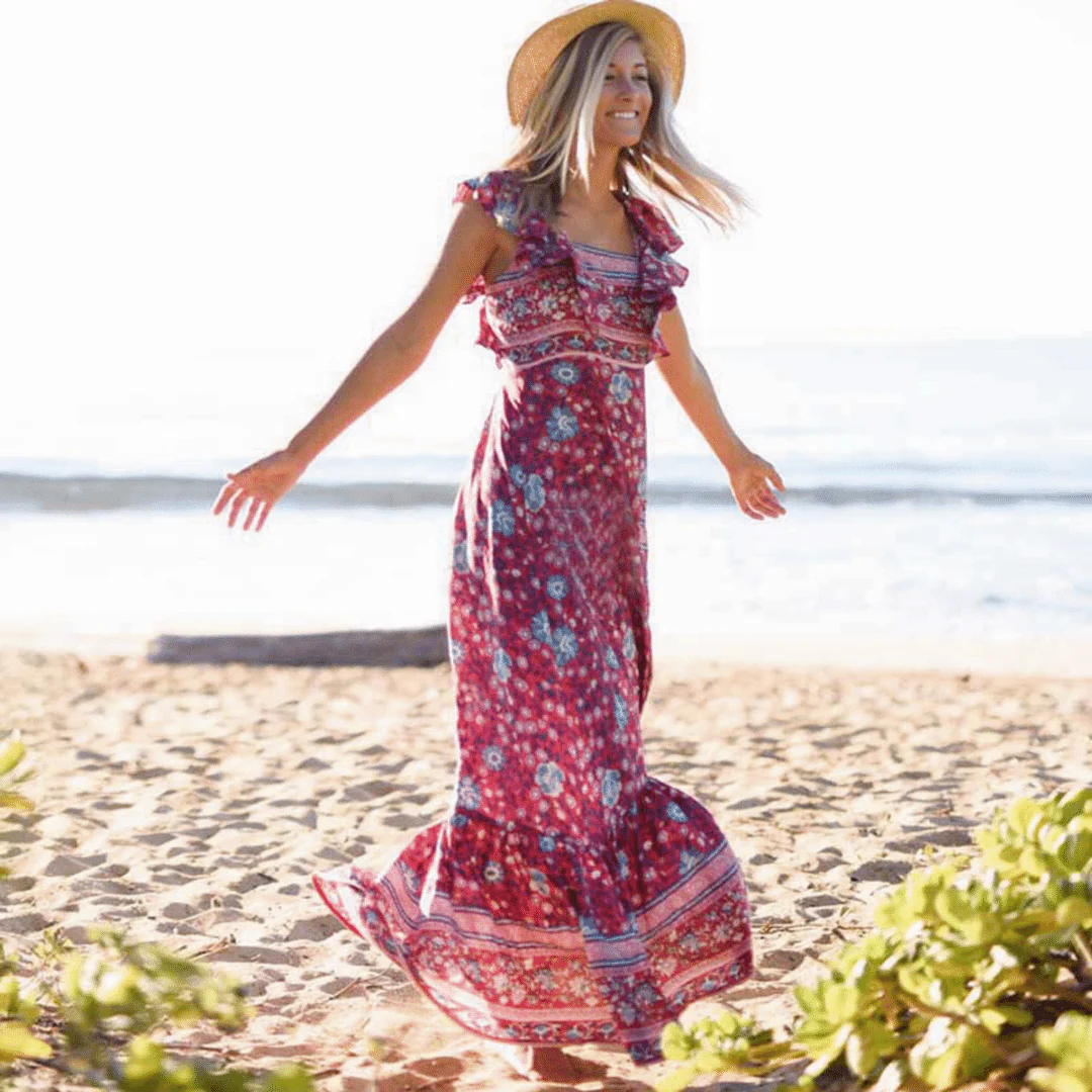 Abito Boho Chic Lungo con Schiena Scoperta