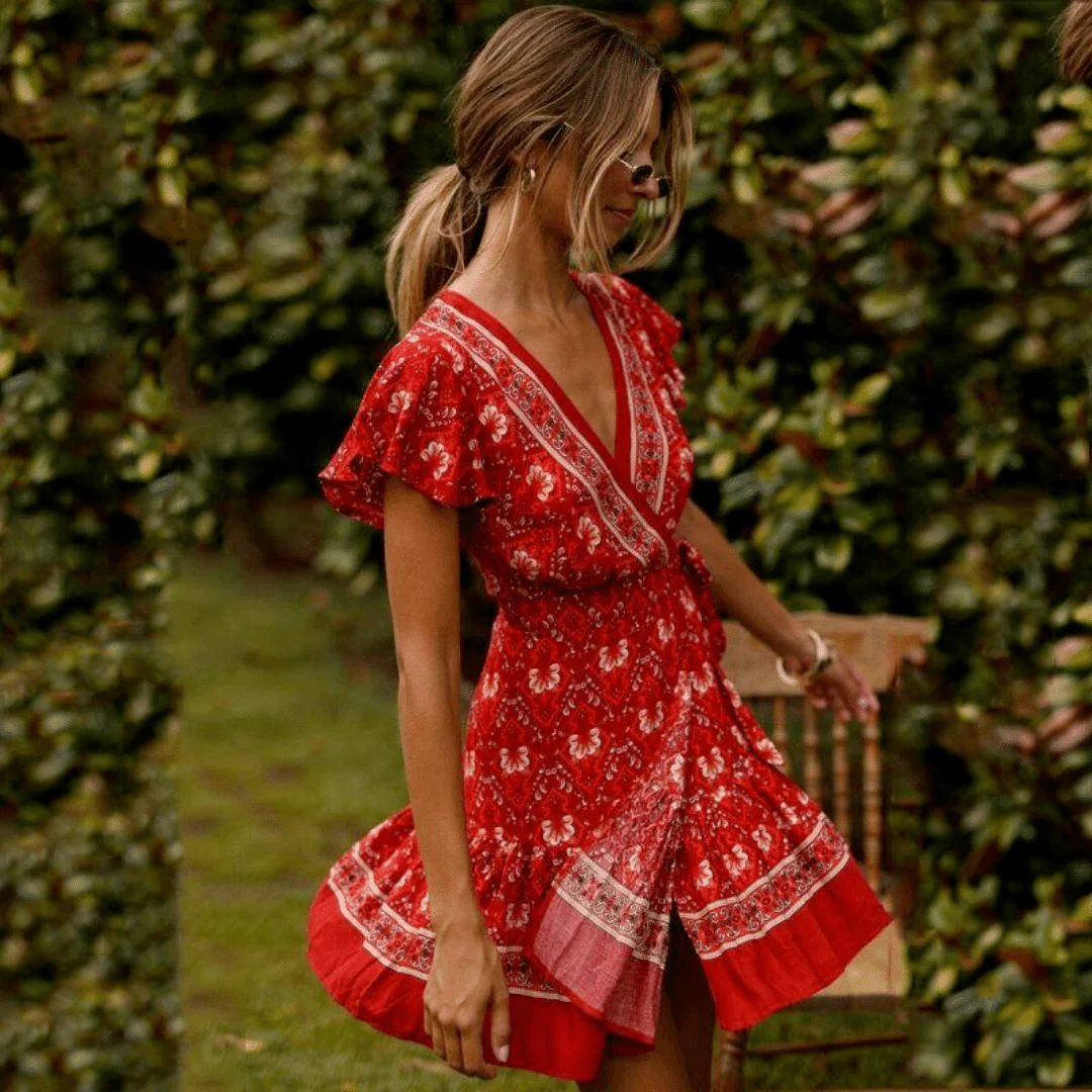 Abito Corto Rosso stile Boho