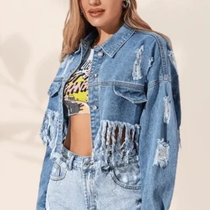 Giacca di Jeans Boho con Frange