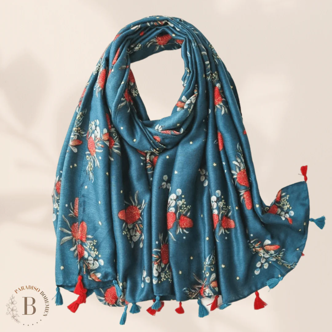 Sciarpa Leggera Donna Blu Fantasia Fragola