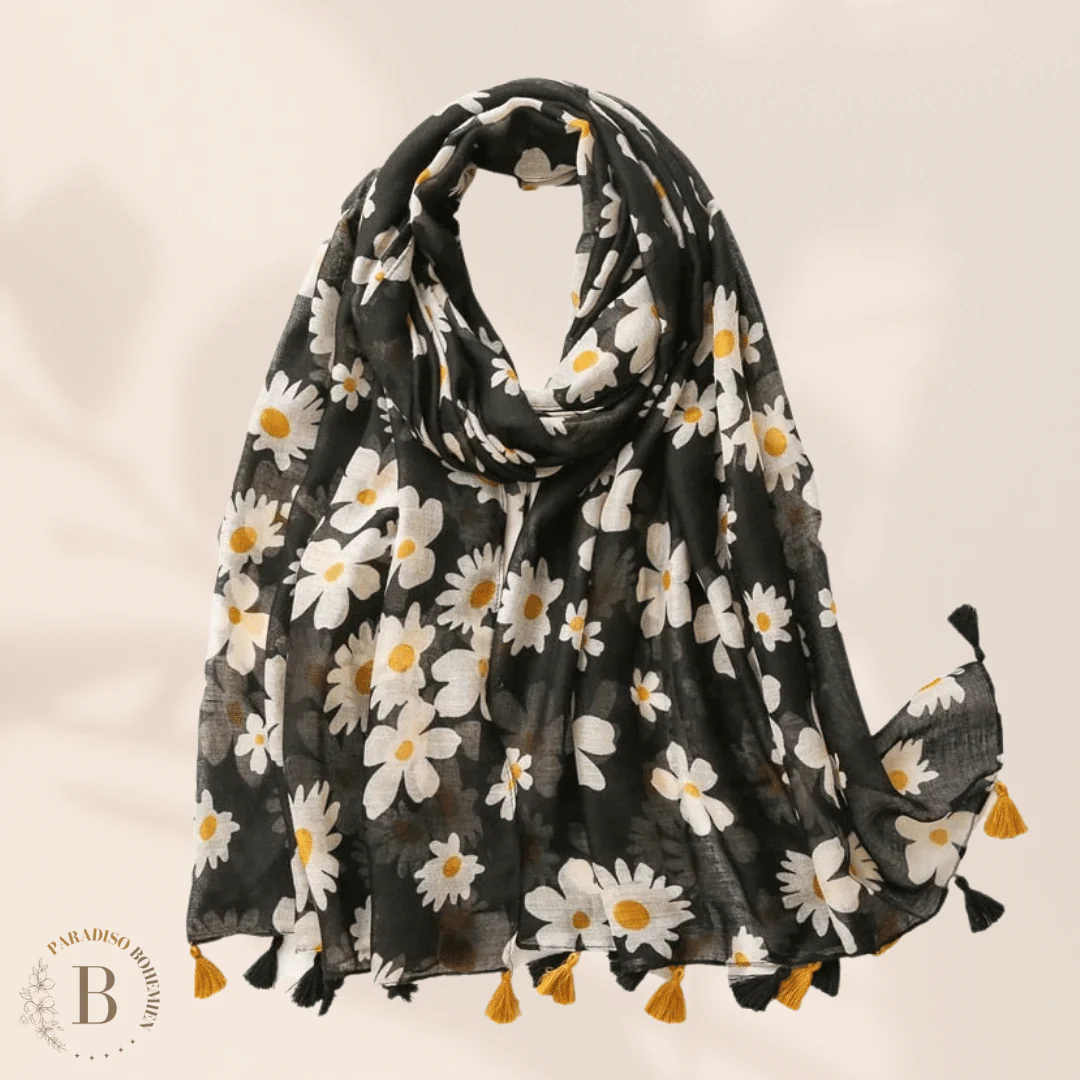 Sciarpa Boho Nera a Fiori