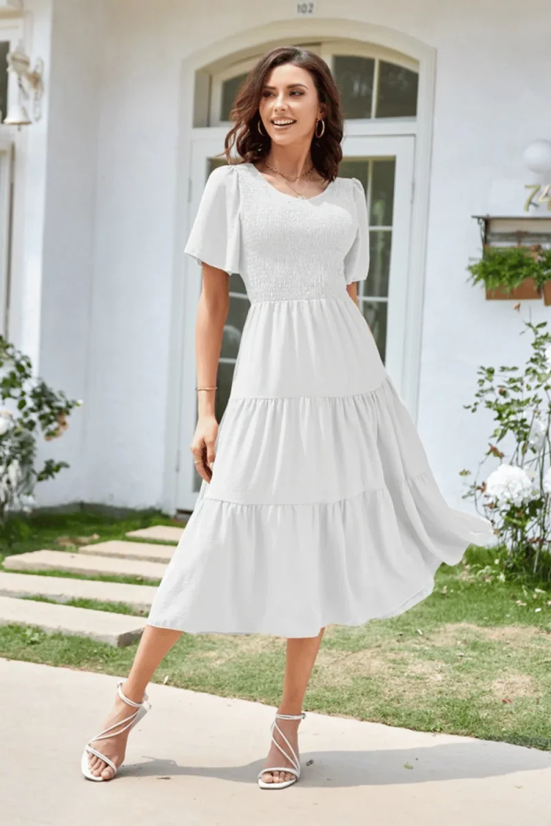 Vestito Bianco Estivo a Maniche Corte - immagine 2